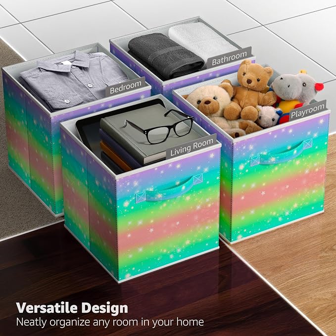 Sorbus Fabric Storage Cubes - 6 Foldable Tie Dye Storage Bins for Organizing Cubbies, Toy Box - Clothes Storage & Closet Organizer - 11 Inch Collapsible Cube Baskets for Shelves with Handle