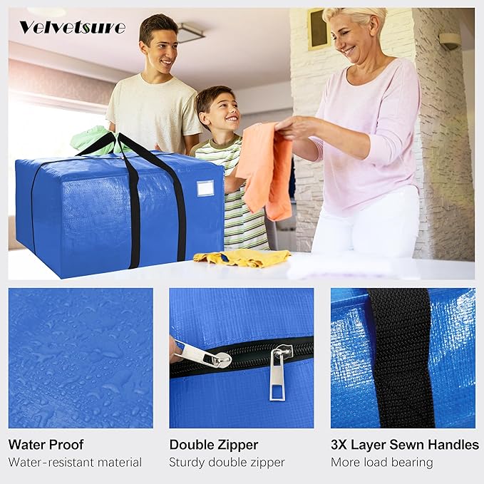 6 Pack Heavy Duty Extra Large Moving Bags W/Backpack Straps - Strong Handles & Zippers, Storage Totes For Space Saving, Fold Flat, Alternative to Box and Bin (40 gal, Multicolor)