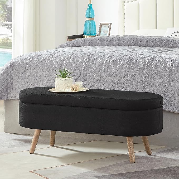 43.5" Ottoman with Storage, Storage Ottoman Bench with Safety Hinge, Boucle End of Bed Bench, Upholstered Entryway Bench for Bedroom, Living Room & Window, Holds up to 330 lb, Apricot