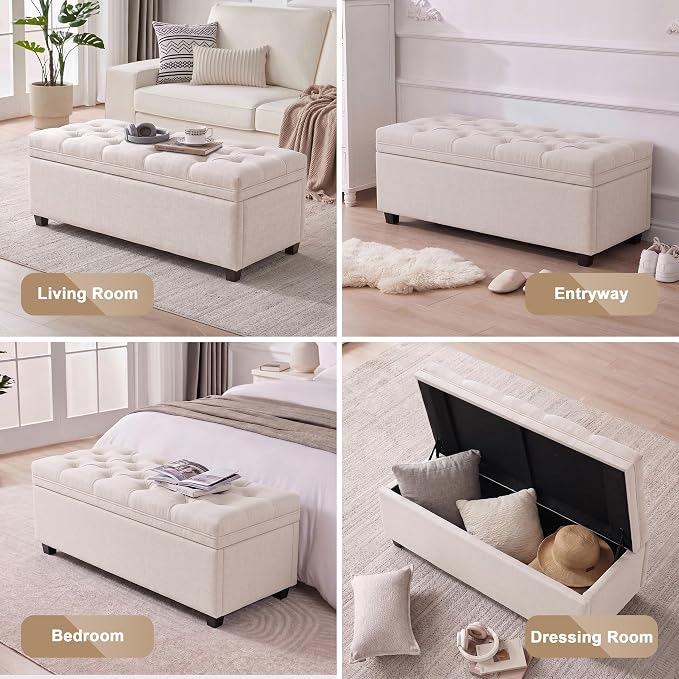 Mangodan 43 Inch Storage Ottoman, Tufted Ottoman with Storage | End of Bed Ottomans for Living Room, Bedroom, Modern Entryway Benchs