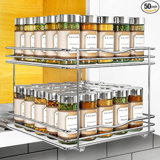 LYNK PROFESSIONAL® Pull Out Spice Organization for Cabinets - 10-3/8 inch Wide – Spice Rack for Inside Cabinets, Slide Out Spice Rack Organizer for cabinet – Pull Out Spice Rack, Sliding 2 Tier Chrome