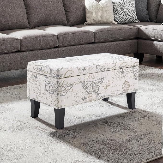 Convenience Concepts Designs4Comfort Winslow Storage Ottoman Bench 32" - Transitional Upholstered Footstool & Seat, for Living Room, Entryway, Hallway, & Bedroom, Butterfly Fabric