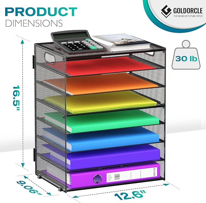 8 Tier Paper Letter Tray Organizer with Handles, Mesh Desk File Holder Storage Organization for Home School Classroom & Office (Black)