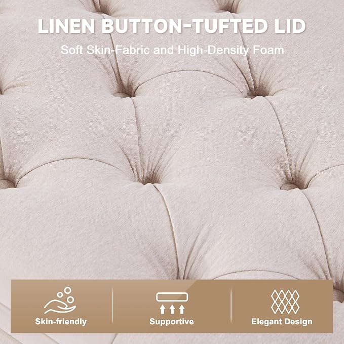 Mangodan 43 Inch Storage Ottoman, Tufted Ottoman with Storage | End of Bed Ottomans for Living Room, Bedroom, Modern Entryway Benchs