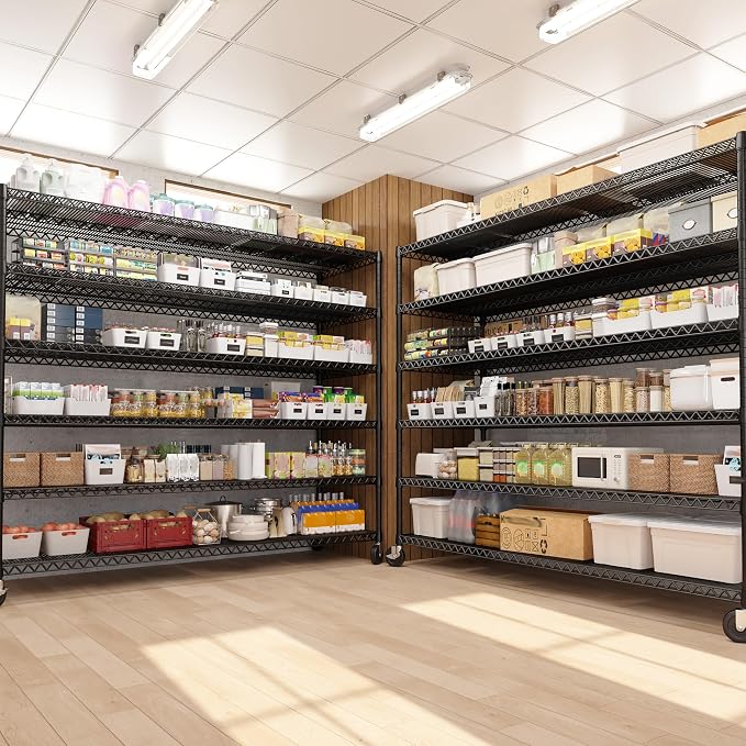 REIBII 60" W 6-Tier Wire Shelving with Wheels & Feet, 3598 lbs, for Garage | 82.6"H x 17.7"D, Heavy-duty steel, Rustproof, Adjustable height, Tool-free assembly, For kitchen pantry commercial basement