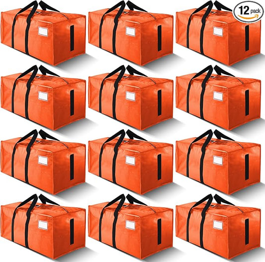 HOMESURE Supports 200lbs Heavy Duty Moving Bags - Strong Zipper & Wrap-Around Handles - Water-Resistant Storage Totes, Durable Alternative to Moving Boxes - 12 Pack - Orange