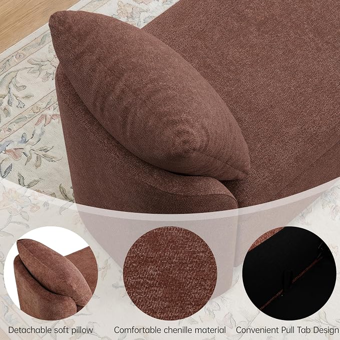 Usaint 58.3" Upholstered Storage Ottoman Bench with 2 Pillows, Rusty Red | End of Bed Bench with Curved Arms and Thickened Seat Cushion for Bedroom, Livingroom, Window, Entryway and Dressing Areas