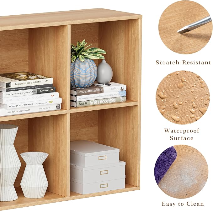 VDNEND Wooden Cube Storage Organizer with Closed Back Panel, 11in Cube Shelf Opening, Bookshelf, Display Shelf,Closet Cabinet for Home and Office (Natural Oak, 6-Cube 35.98L*9.45W*24.09H)