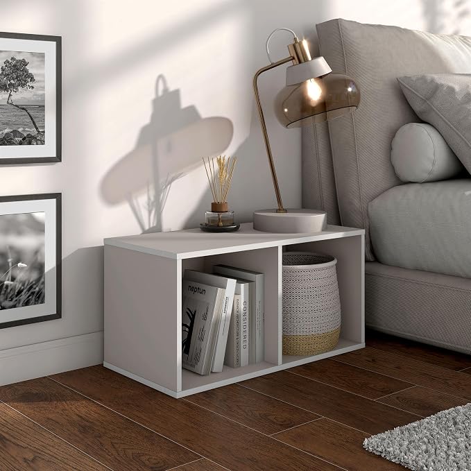 Homes: Inside + Out Apexa 2-Cube Storage Organizer Shelves, Stackable Wood Bookcase Fits Cubby Bins for Organization, Dorm Teen Room Decor & Home Office, Taupe Grey