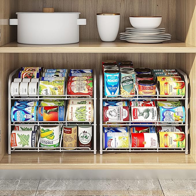 Can Rack Organizer,3 Tier Stackable Can Storage Dispenser,Sliver | Can Food Storage Rack|Holds 36 Cans|Space-Saving Pantry&Cabinet|Easy Access to Canned Goods-13.4"D x 16.6"W x 14.8"H
