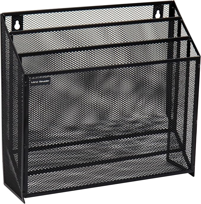 Mind Reader Vertical File Storage, Desktop Organizer, Wall Mount, Office, Metal Mesh, 12.5" L x 3.75" W x 11.5" H, Black (Pack of 4)