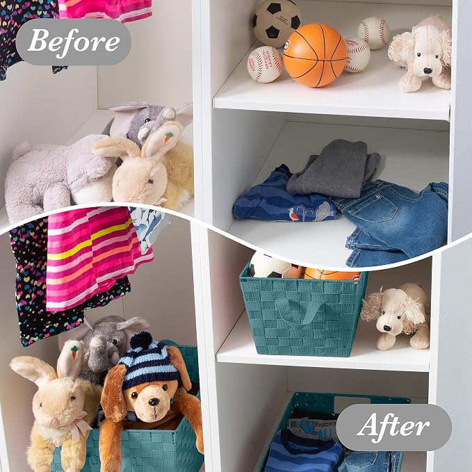 Simplify Large Shelf Woven Strap Tote | Decorative Storage Basket | Built in Handles | Organization | Closet | Bedroom | Bathroom | Nursery | Accessories | Toys | Gifts | 1 Pack | Sapphire