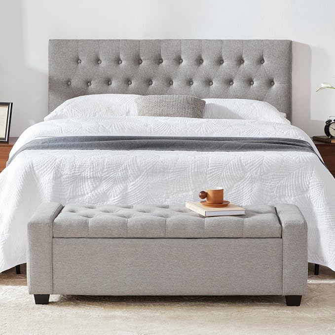 Huatean Home 48" Ottoman with Storage, Light Gray Storage Ottoman Bench | Upholstered Entryway Bench with Seating for Bedroom, Living Room, with Safety Hinge, Holds up to 330 lb
