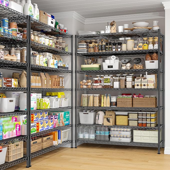 DurayLoly 2 Set of 82.6H Metal Shelving Unit 7 Tier Storage Shelves Adjustable Wire Shelving Metal Wire Shelf Pantry Shelves Commercial Rack for Kitchen Pantry Garage 45" W x 82.6''H x 13.5" D, Black