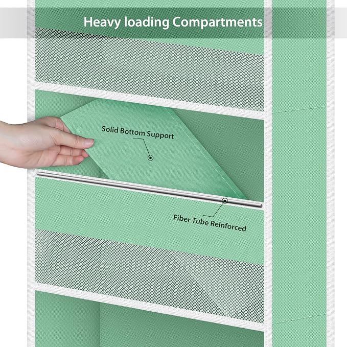 Univivi Fabric Over Door Hanging Organizer for Baby Nursery, Green, 5-Shelf | Door Storage with Large Capacity Breathable Mesh Pockets, Over Door Storage Organizer for Baby Essential, Bedroom, and Dorm