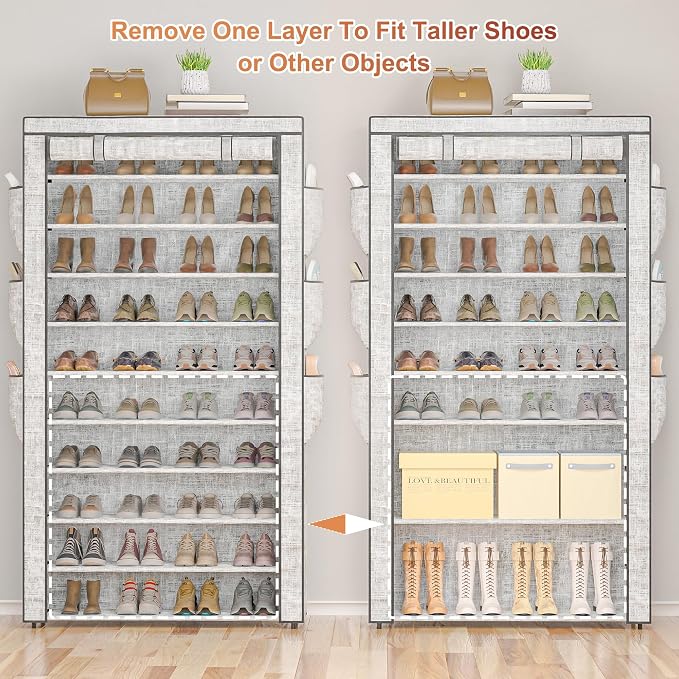 OYREL Shoe Rack 10 Tier Large Capacity Storage Cabinet | 50-56Pairs Beautiful Tall Shoe Shelf Free Standing Storage Cabinet Entryway Closet