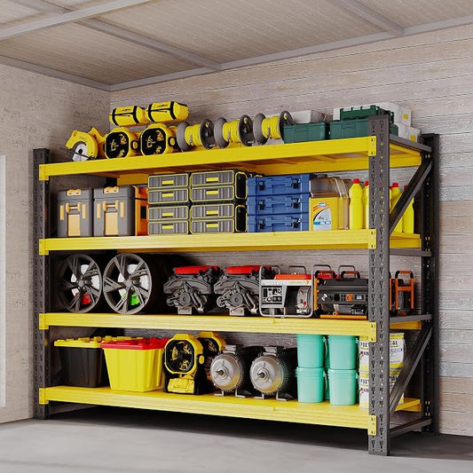 BYNSOE 60" W Storage Shelves 5000lbs Garage Metal Shelving Heavy Duty Garage Shelves Adjustable Storage Shelves for Industrial, Factory, (Black Yellow, 60" W X 24" D X 70" H)