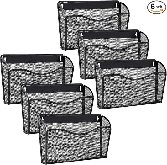 Gawerk 6 Pack Wall File Organizer, Mesh Wall File Pocket Mail Organizer Hanging Metal Vertical Wall Mounted File Holder for Office/Home