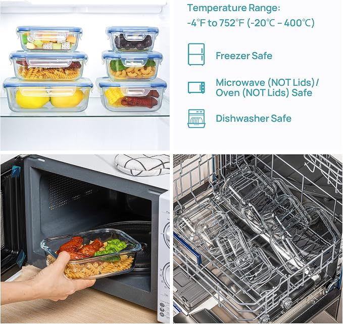 Vtopmart 8 Pack Glass Food Storage Containers with Airtight Lids | Meal Prep Lunch Containers, Leakproof, Leftover Storage, Take-out, Microwave, Oven, Freezer and Dishwasher Safe, BPA Free
