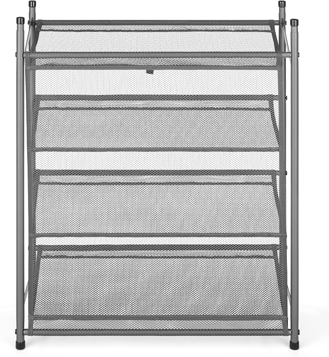 Whitmor Metal & Mesh 4-Tier Shoe Rack, Store up to 12 Pairs of Shoes, Stackable, 9" L x 21.6" W x 27" H, Gunmetal