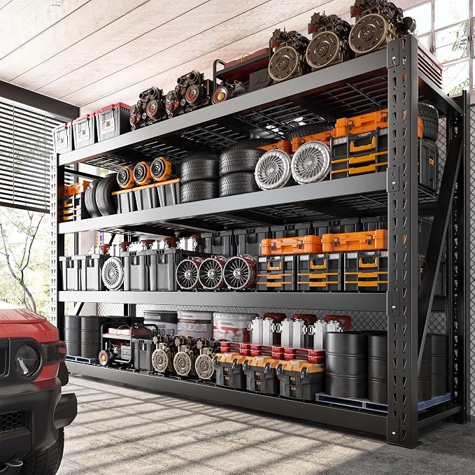 Bepatio 8000LBS Heavy Duty Garage Shelving,77" W Shelves for Industrial | 4-Tier Adjustable Metal Shelving Unit,Rust Proof Large Tall Rack,for BasementsWarehouse Shop Commercial,77"W x 24" D x 72" H