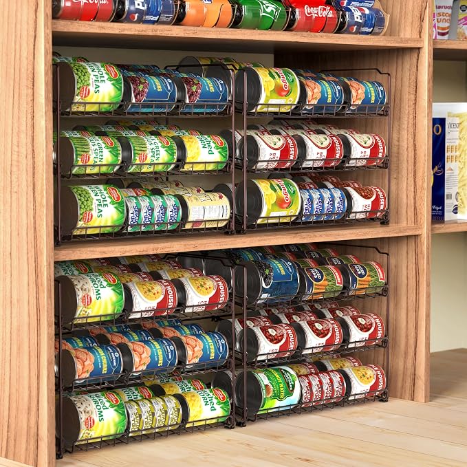 Simple Houseware 3-Tier Stackable Can Organizer Rack Hold 36 Cans, Bronze | Can Food Storage Dispenser for Pantry/Cabinet, Adjustable Dividers – 11.5" D x 17" W x 13.75" H