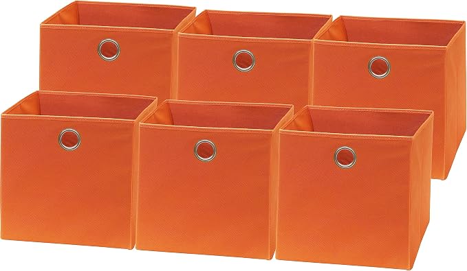Simple Houseware 11-Inch Foldable Cube Storage Bins with Handles, Orange | 6-Pack Lightweight & Durable Structure Fabric Cubes Organizer for Closet or Shelves