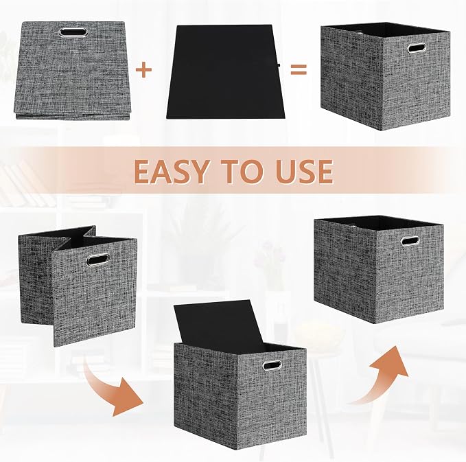Posprica 13x15x13in Collapsible Storage Bins, Fabric Foldable Cube Storage Boxes, Decorative Storage Baskets Organizer for IKEA Kallax, Shelves, Closet, Clothes, Set of 4-Black