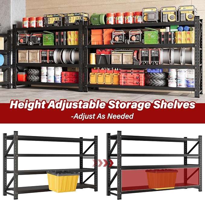 Set of 2 48" Wide Heavy Duty Garage Shelving Units,3000LBS 24 Deep Storage Shelves,Metal Garage Shelves,Large Storage Rack,Steel Shelf,Industrial Shelving for Shop,Warehouse,48" W x 24" D x 70" H