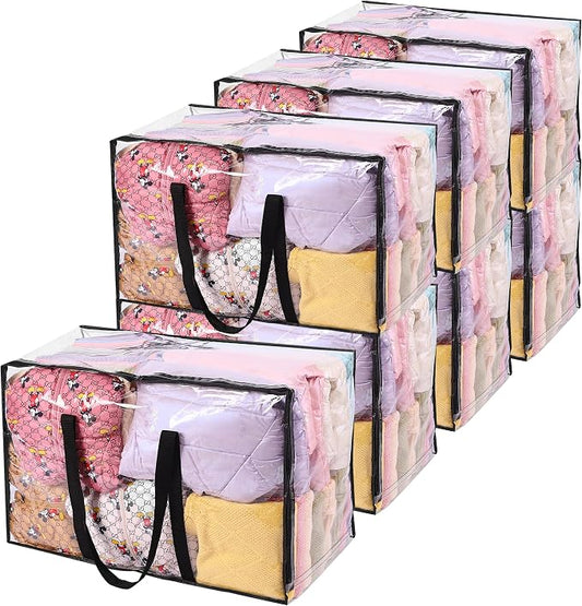 7 Pack 110L Clear Comforters Storage Bags with Zipper | Plastic Storage Bag, Foldable Closet Organizer, For Comforter Blanket Bedding Duvet Toys, Moving Bags
