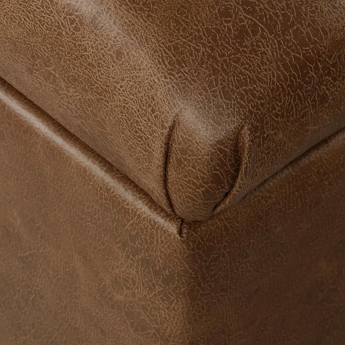 HomePop 40" Button Tufted Storage Bench - Distressed Brown Faux Leather