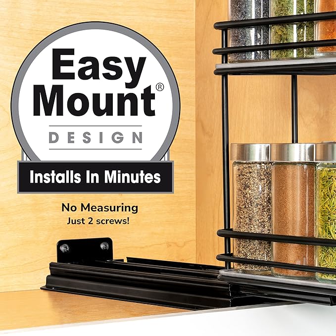 LYNK PROFESSIONAL® Pull Out Spice Organization for Cabinets - 4-3/8 inch Wide – Spice Rack for Inside Cabinets, Slide Out Spice Rack Organizer for cabinet – Pull Out Spice Rack, Sliding 2 Tier Black