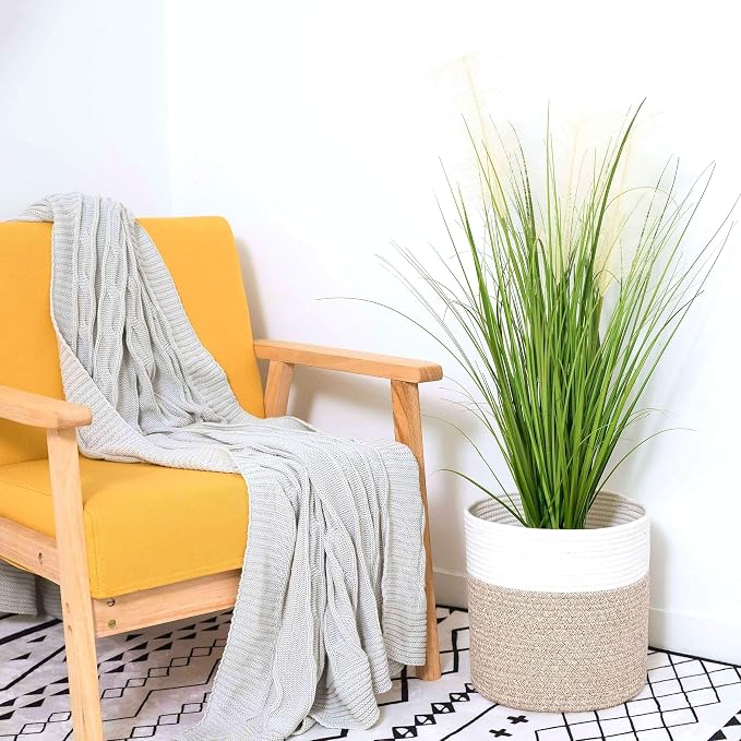 11 x 11 Inches Cotton Rope Basket for Flower Pot and Indoor Floor Planters, Decorative Round Woven Plant Pot Basket, Planter Covers, Small Dog Toy Storage Baskets, Light Brown