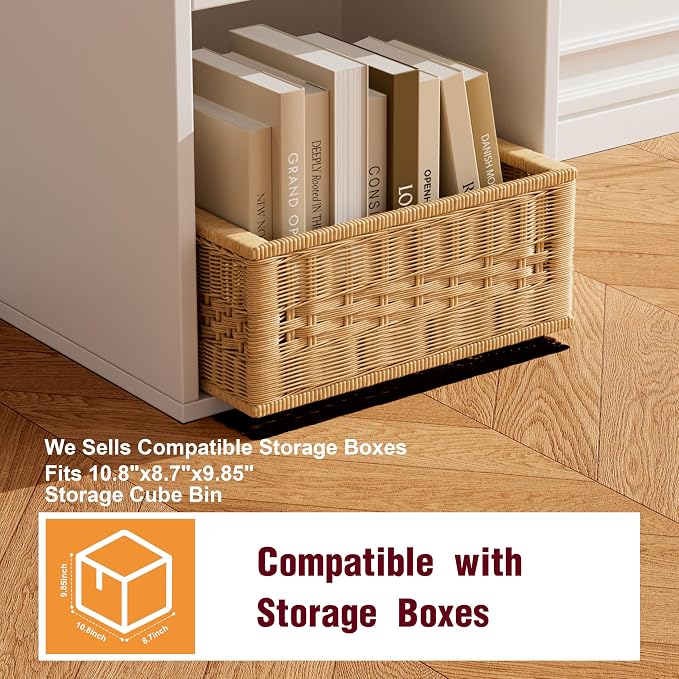 Book Shelf, Wooden Cube Storage Organizer with 11" Open Cubes, Stackable Modular Bookcase for Room Divider Storage, 2 Tier Bookshelf for Living Room, Bedroom, Office (White, 6-Cube)