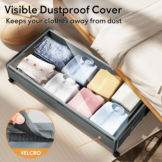 Under Bed Storage Containers with Wheels 2 Pack Underbed Shoe Storage Bedroom Storage Bins Organizer Large Capacity Under Bed Storage with Lid for Clothes Shoes Toys Blankets (Cyan-gray)
