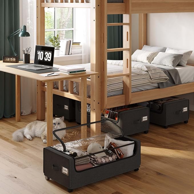 Under Bed Storage, Tall Size Under Bed Storage With Wheels, Under bed Shoe Storage, Metal Frame, 90L Capacity, Storage Drawers for Bedroom
