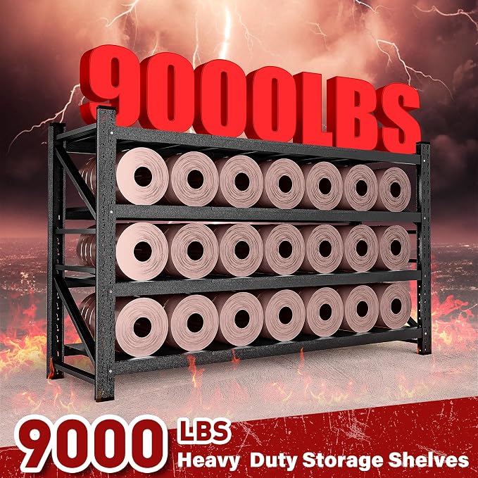 9000LBS Heavy Duty Garage Shelving Units,75" Wide & Deep Storage Shelves,Metal Garage Shelves,Large Storage Rack,Steel Shelf,Industrial Shelving for Shop,Warehouse,Basement,75" W x 24" D x 70" H