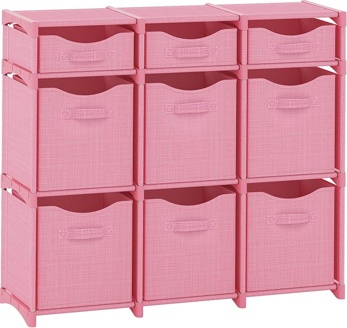 Cube Storage Organizer with Storage Bins Included - The Perfect Closet Organizers and Storage Solution. Includes 9 Storage Cubes, Great For Toy Storage, Closet Storage, Clothes Storage (Pink)