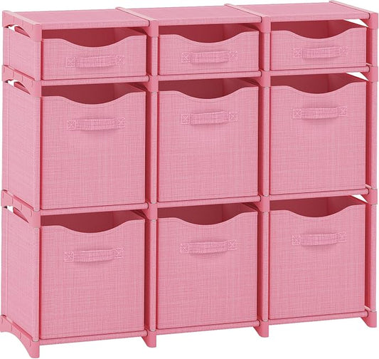 Cube Storage Organizer with Storage Bins Included - The Perfect Closet Organizers and Storage Solution. Includes 9 Storage Cubes, Great For Toy Storage, Closet Storage, Clothes Storage (Pink)