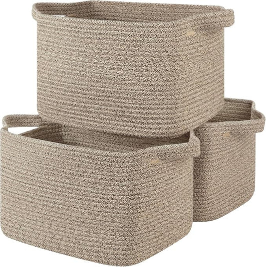 OIASKET Storage Basket for Organizing, Woven Baskets for Storage, Rectangle Decorative Baskets for Shleves, Closet, Toys, Books, Nursery Organizer Bins - Pack of 3 (Brown, 13"x9.85"x8.7")