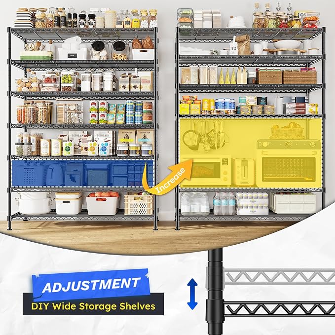 DurayLoly 2 Set of 82.6H Metal Shelving Unit 7 Tier Storage Shelves Adjustable Wire Shelving Metal Wire Shelf Pantry Shelves Commercial Rack for Kitchen Pantry Garage 45" W x 82.6''H x 13.5" D, Black