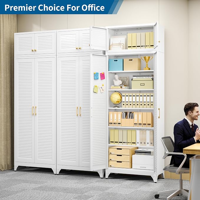 90" Tall Metal Kitchen Pantry Storage Cabinet with Doors | White Freestanding Heavy Duty Steel Cupboard, 5 Adjustable Shelves,Extra Large Organizer for Home and Garage (2 Boxes)