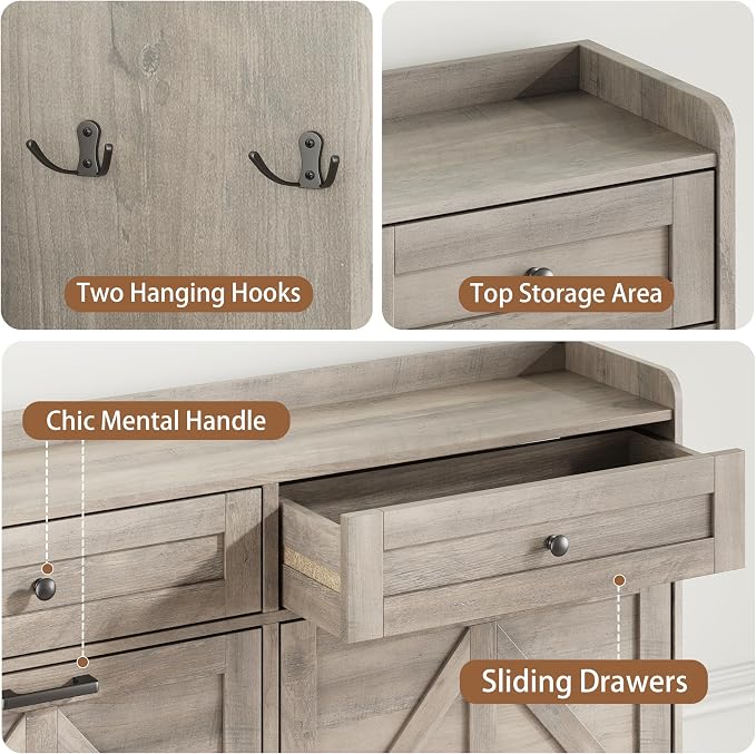 Shoe Cabinet with 4 Flip Drawers & 2 Top Drawers, 43" Tall Freestanding Narrow Wooden Shoe Storage Organizer for Entryway, Hidden Slim Shoe Rack for Front Door Entrance, Hallway, Living Room, Grey