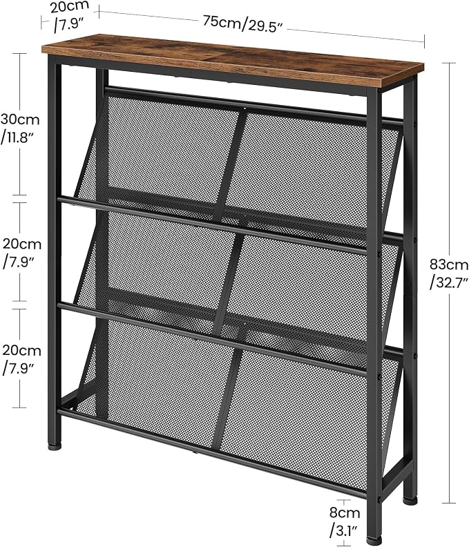 CHOEZON Shoe Rack, 4-Tier Slanted Shoe Storage Shelf, Narrow Shoe Rack for Entryway, Shoe Organizer with Adjustable Feet, Slim Shoe Shelf with Wooden Top and Metal Frame Rustic Brown and Black TXJ75BF