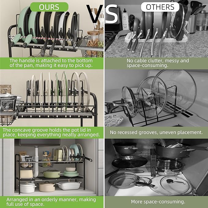 NETEL Expandable Under Sink Organizer，Pot and pan Organizer Under Cabinet | Pan Lid Organizer,Expandable Storage shelf with Pan Rack（7 Dividers）,2 Baskets and 4 Panels,Adjustable partition height
