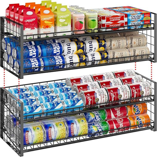 2-Pack Extra-Long Stackable Can Organizer for Pantry Shelf Storage,Can Rack for Kitchen Cupboard Storage, Sturdy Standing Can Holder for Canned Food Goods Soda up to 90, 2 Tier, Black Can Dispenser | Can Rack for Kitchen Cupboard, Sturdy Standing Can H...