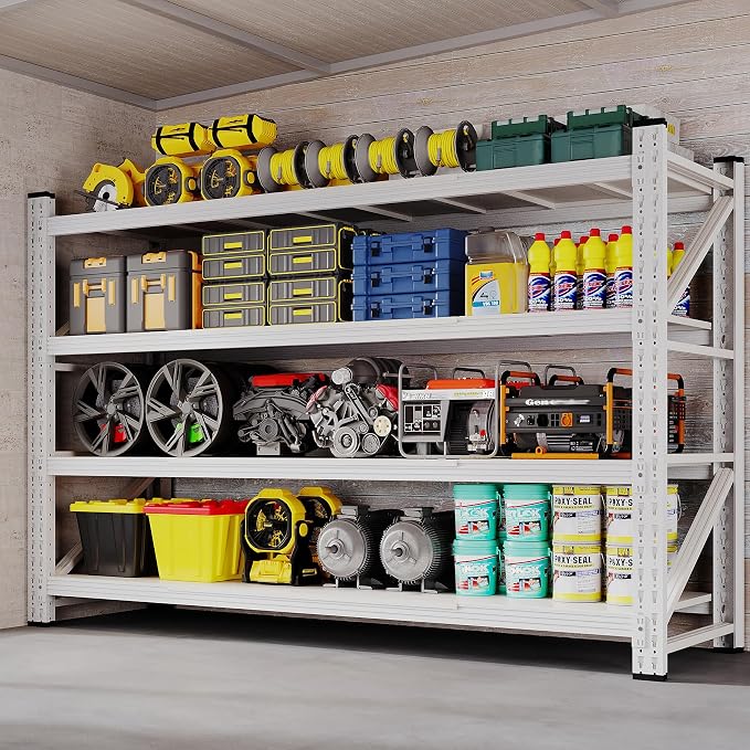BYNSOE 71" W Storage Shelves 5000lbs Garage Metal Shelving Heavy Duty Garage Shelves Adjustable Storage Shelves for Industrial, Factory (White, 71" W x 24" D x 69" H)