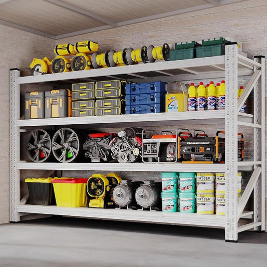 BYNSOE 71" W Storage Shelves 5000lbs Garage Metal Shelving Heavy Duty Garage Shelves Adjustable Storage Shelves for Industrial, Factory (White, 71" W x 24" D x 69" H)