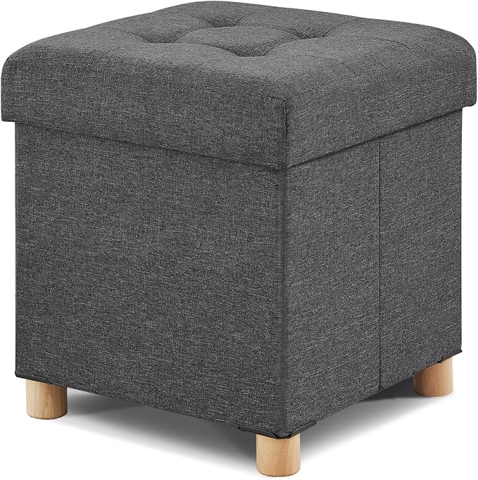 BRIAN & DANY Ottoman with Storage, Square Small Storage Ottoman Foot Rest with Legs, Ottomans Foot Stool for Dorm, Living Room, Entryway 14.8"x14.8"x17.8" (Gray)