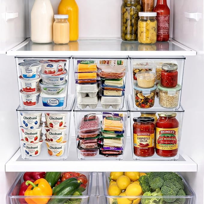 Clear Storage Bins with Lids, 10 Pack X-Large Stackable Clear Bins, Clear Storage Containers with Lids, Plastic Organizer Boxes for Pantry Storage, Kitchen Cabinets, Closet Organization, Bathroom